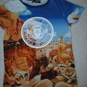 Balmain Kids Blue & Orange Scenic Logo Tee